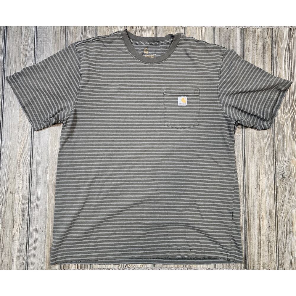 Carhartt Sriped Original Fit Shirt Green Size XL Grunge Distresses Pocket